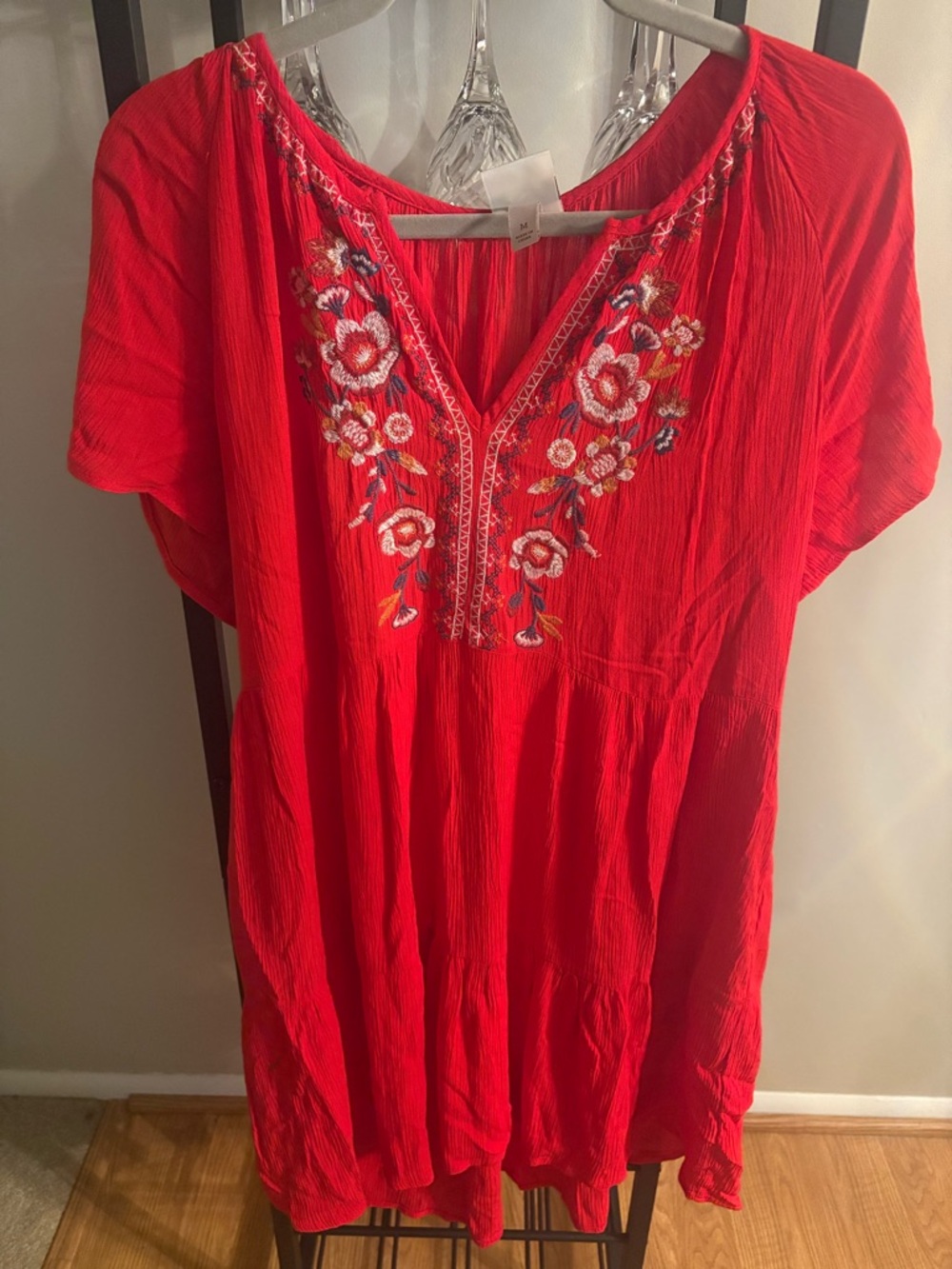 Knox Rose Red Embroidered V-Neck boho dress